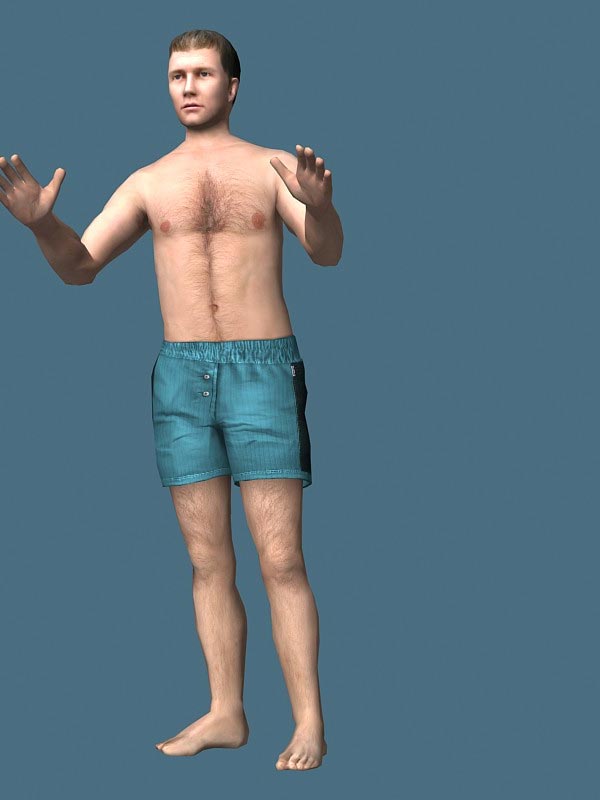 Hairy Man Rigging in Shorts 3D Model
