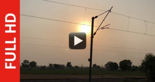 Sunset Video & Moving Train Track with Electricity Pole Background