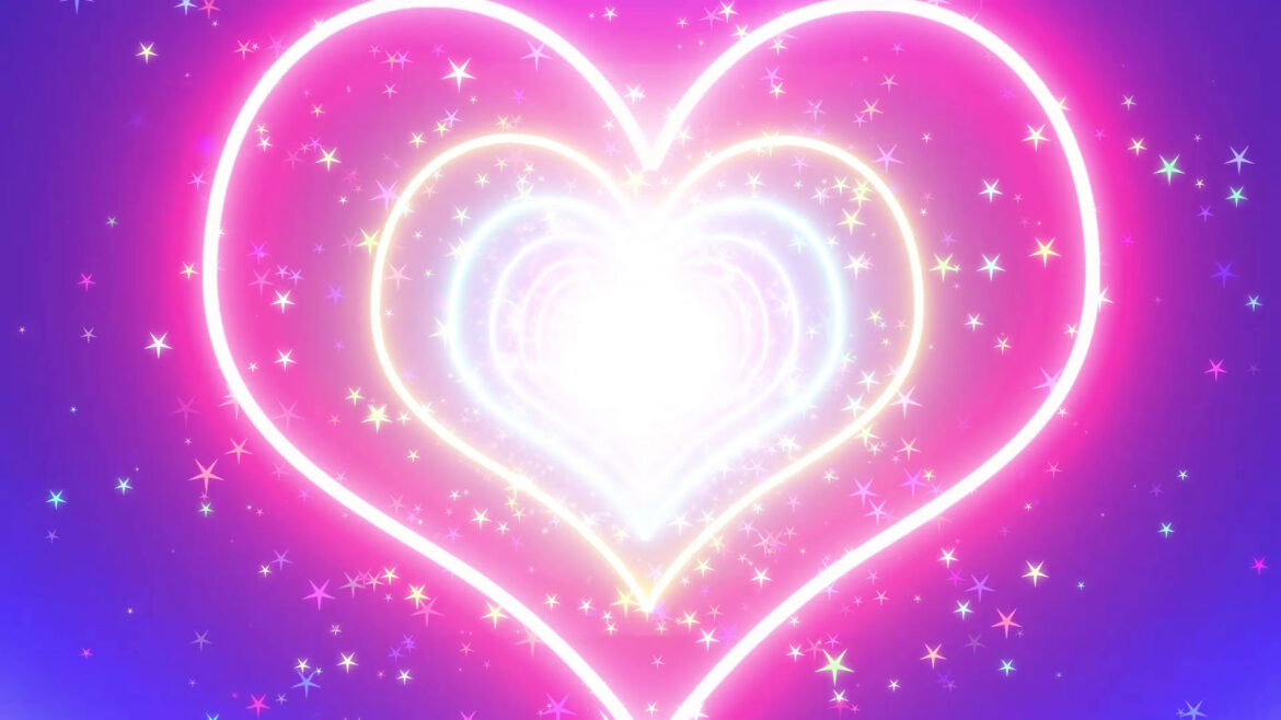 Neon Lights Love Heart Tunnel & New Romantic Abstract Glow Particles Moving Background Video Effect