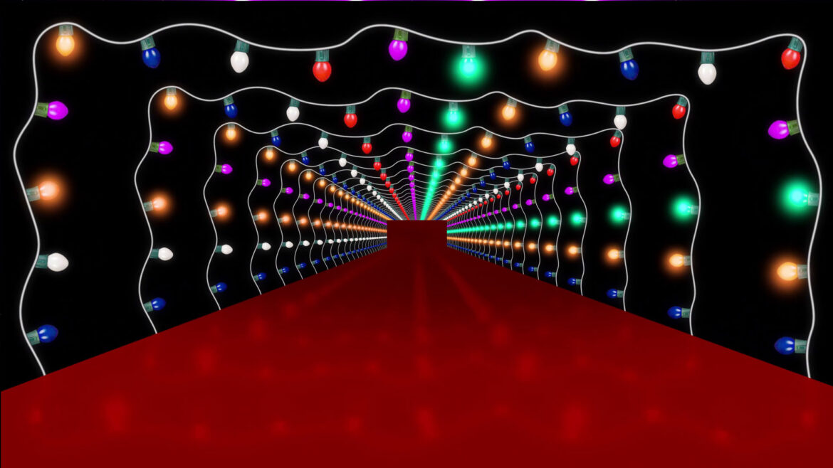 Stage Lights String Bulb Animation Tunnel Video Footage-New Year Stage & Christmas Lights Loops