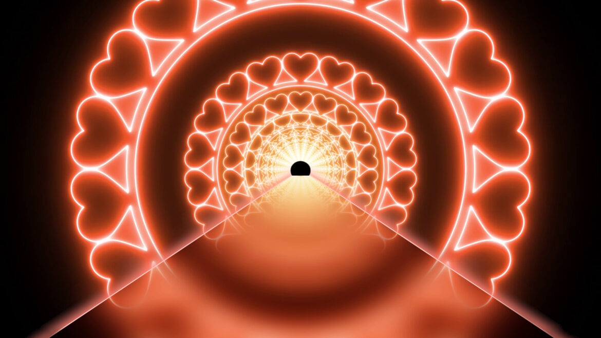 Circle Neon Lights Love Heart Tunnel Stage TikTok Trend Abstract Glow Moving Wallpaper