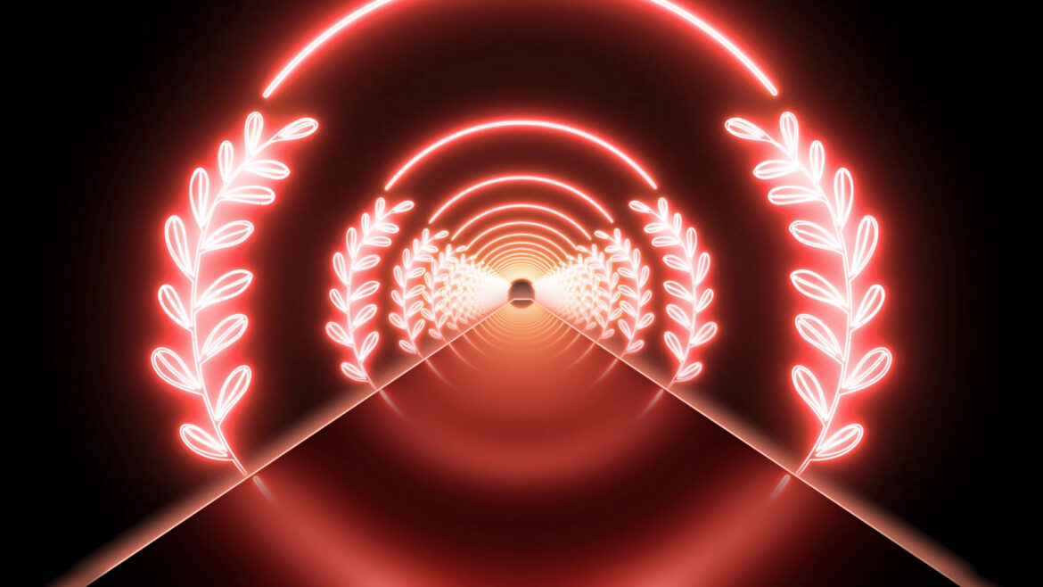 Colorful Abstract Futuristic Neon Lights Stage Motion Ultraviolet Fluorescent Tunnel Moving Effect