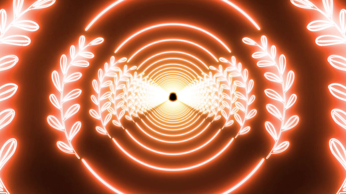 Futuristic Neon Laser Motion Rings Ultraviolet Fluorescent Light Tunnel Moving Background