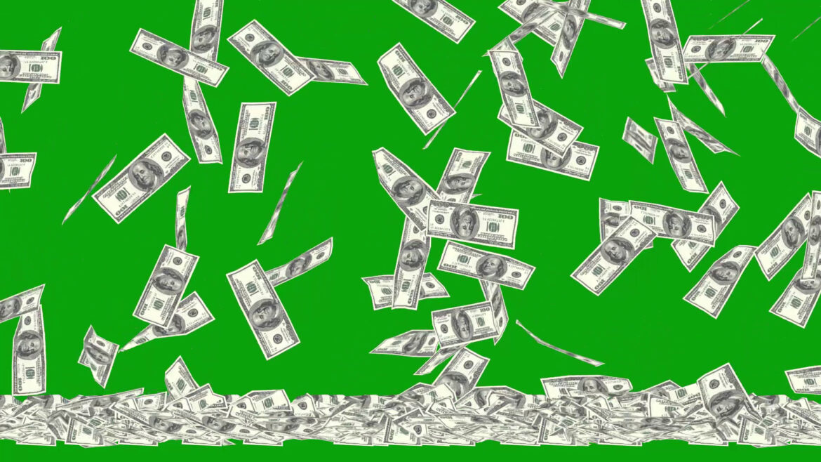 Money Currency US Dollars Falling Free Video Clip on Green Screen No Copyright Footage