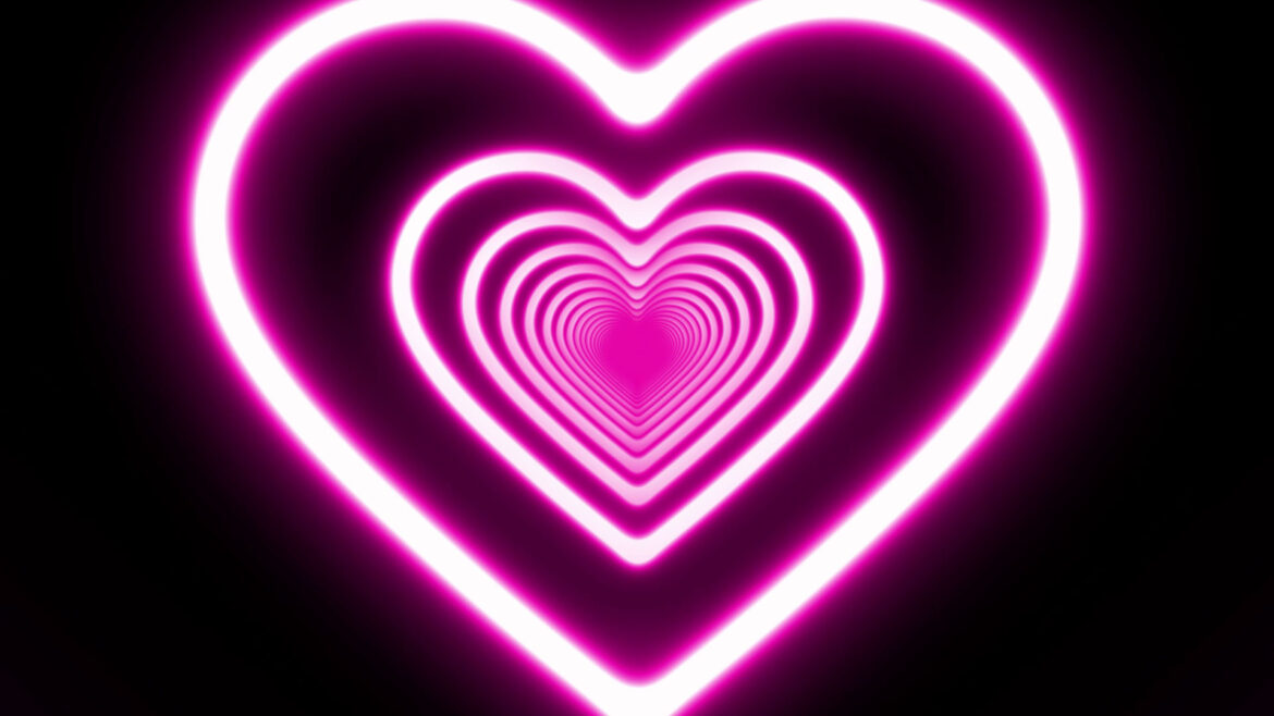 Neon Lights Rainbow Fluorescent Love Hearts Tunnel Effects - Glow Romantic Moving Loop Background