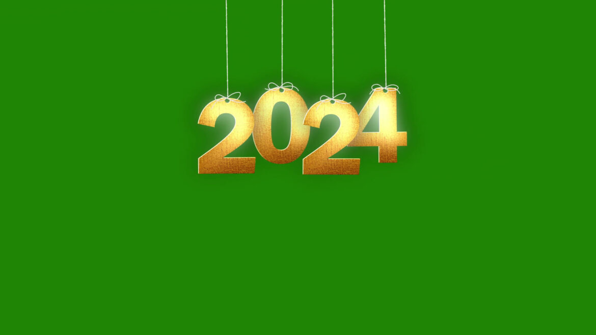 2024 Happy New Year Hanging Thread Animation Green Screen No Copyright Video Footage