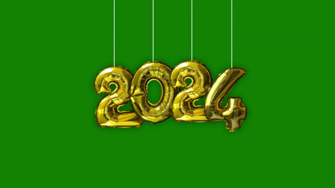Happy New Year 2024 Hanging Thread Animation Green Screen Video Footage No Copyright